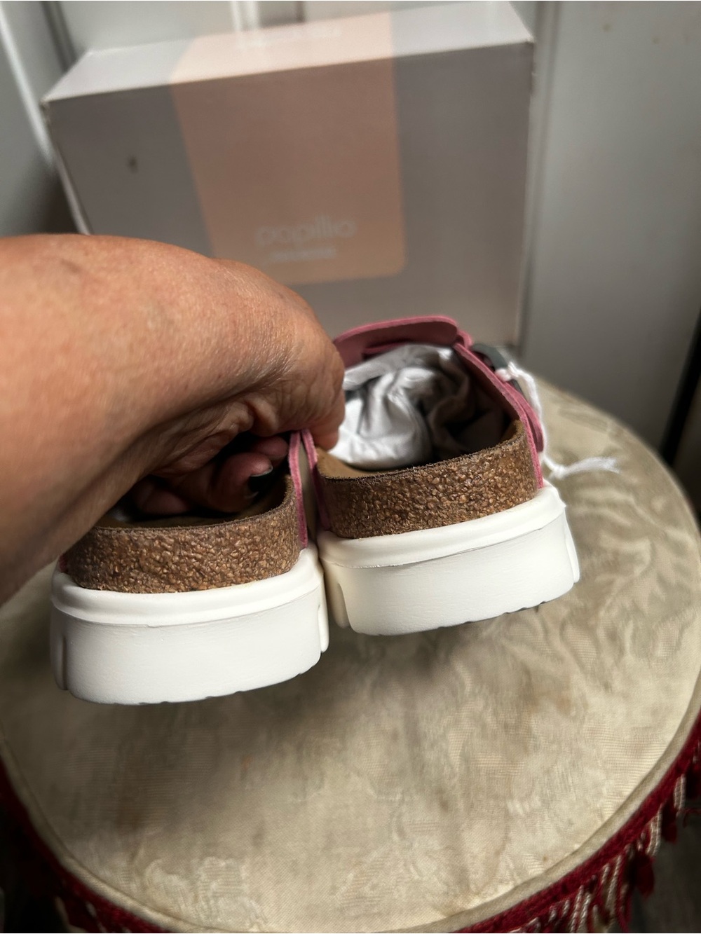 Eu 37-US6W/US4 M Papillio Birkenstock Candy Pink Boston Suede Pap Chunky slides - Picture 8 of 13